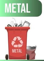 poubelle rouge avec déchets métalliques séparés. modèle de conception de gestion des déchets. isolé sur fond blanc vecteur