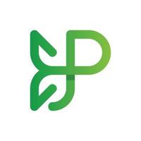lettre p feuille ligne nature écologie logo vecteur