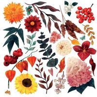 éléments floraux d'automne, jardin d'automne, illustration aquarelle vectorielle dessinée à la main vecteur