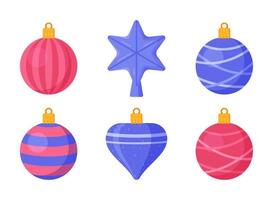 illustration vectorielle de décorations de Noël. ensemble de jouets de noël de différentes formes et tailles. vecteur