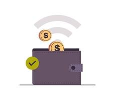 paiement en ligne et paiement des achats avec compte dans l'illustration vectorielle plane de téléphone mobile. vecteur