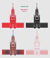 tour spasskaya du kremlin de moscou en quatre couleurs vecteur