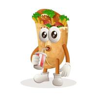 adorable mascotte de burrito buvant du soda, du cola vecteur