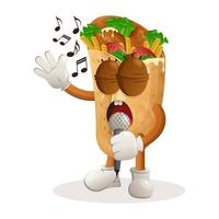 adorable mascotte de burrito qui chante, chante une chanson vecteur