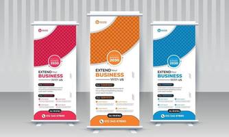 créatif à la mode corporate business standee x rollup banner design avec trois couleurs concept rouge orange bleu modèle vectoriel