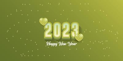 bonne année 2023 fond vert illustration vectorielle nombres et coeurs 3d vecteur