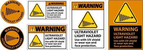 Étiquette de danger de lumière ultraviolette d'avertissement sur fond blanc vecteur