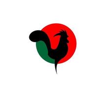 coq noir coq sur une icône de fond vert et rouge vecteur