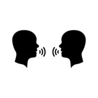 icône de silhouette de conversation de deux hommes. les gens font face à la tête dans le profil parlent pictogramme. icône noire de discours de conversation de personne. débat communicatif. illustration vectorielle isolée. vecteur