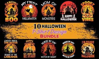 Top 10 des designs de t-shirts d'Halloween. ensemble de conception de t-shirt halloween, facile à imprimer tout usage pour hommes, femmes et enfants vecteur
