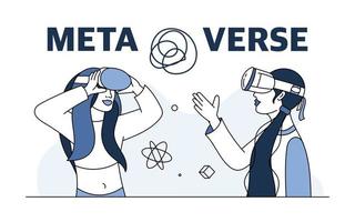 deux adolescentes dans des lunettes de réalité virtuelle. le concept de métaverse. technologies des jeux en réalité virtuelle. illustration vectorielle
