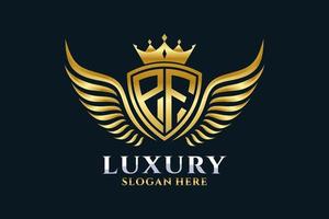 lettre d'aile royale de luxe pf crête or couleur logo vecteur, logo de victoire, logo de crête, logo d'aile, modèle de logo vectoriel. vecteur