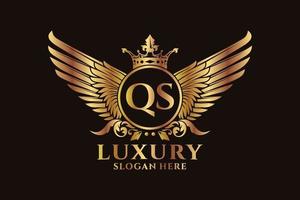 lettre d'aile royale de luxe qs crête or couleur logo vecteur, logo de victoire, logo de crête, logo d'aile, modèle de logo vectoriel. vecteur