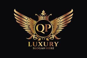 lettre d'aile royale de luxe qp crête logo couleur or vecteur, logo de victoire, logo de crête, logo d'aile, modèle de logo vectoriel. vecteur