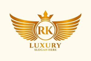 lettre d'aile royale de luxe rk crête or couleur logo vecteur, logo de victoire, logo de crête, logo d'aile, modèle de logo vectoriel. vecteur