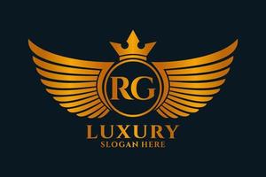 lettre d'aile royale de luxe rg crête or couleur logo vecteur, logo de victoire, logo de crête, logo d'aile, modèle de logo vectoriel. vecteur
