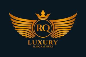 lettre d'aile royale de luxe rq crête vecteur de logo couleur or, logo de victoire, logo de crête, logo d'aile, modèle de logo vectoriel.