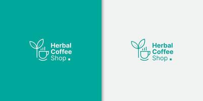 concept de logo de café nature avec modèle de conception de tasse à base de plantes et de café vecteur