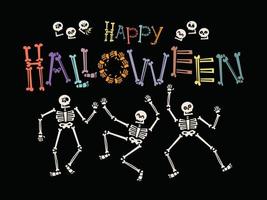 squelettes dansants et joyeux halloween lettrage vecteur