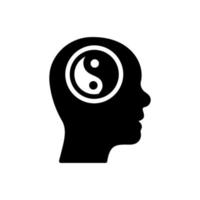 yin yang dans l'icône de silhouette de tête d'homme. yinyang dans le pictogramme du cerveau humain. harmonie, unité, équilibre symbole noir. signe spirituel de la culture asiatique. illustration vectorielle isolée. vecteur