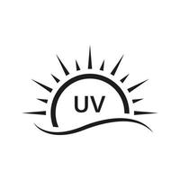 les rayons uv du soleil spf protègent l'icône de silhouette de rayonnement. écran solaire d'été protection rayons ultraviolets uva uvb défense pictogramme de la peau. illustration vectorielle isolée. vecteur