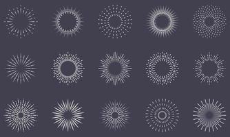 icône de ligne de cercle de lumière éclatée par le soleil sur fond sombre. soleil rond blanc sparkle bang icône de contour minimal vintage rétro. pictogramme linéaire brillant sunburst. illustration vectorielle isolée. vecteur