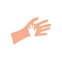 aider les mains. symbole de l'amitié familiale grande main tient un petit soutien en partenariat et dons sociaux caritatifs sauvant la jeune génération avec la confiance vectorielle informationnelle. vecteur
