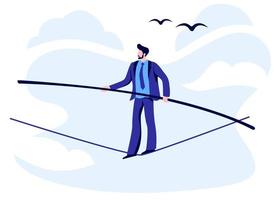 dessin animé homme d'affaires slackline walker vector illustration plate