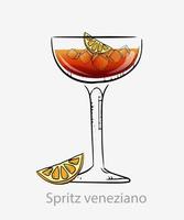 cocktail veneziano spritz. orange cocktail glaçons tranche orange long drink vin blanc alcoolisé campari soda, verre vecteur highball servi, catégorie boissons nouvelle ère.