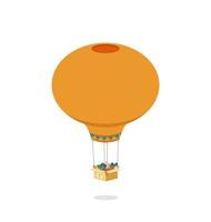 ballon à air attaché à la boîte de dons. véhicule caritatif de voyage orange transporter boîte ouverte voyage créatif en vol vectoriel gratuit avec divertissement romantique.