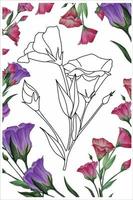 fleur de lisianthus, livre de coloriage eustoma avec des fleurs pour la détente, fleur décorative de style doodle vecteur