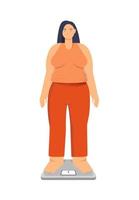 femme obèse sur la balance. le concept de kilos en trop vecteur