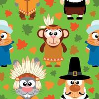 arrière-plan transparent de thanksgiving avec des animaux drôles, vecteur