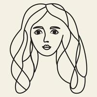 visage de femme dessin au trait continu. portrait de femme minimal abstrait. logo, icône, étiquette vecteur