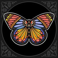 beaux arts colorés de mandala de papillon. isolé sur fond noir vecteur
