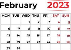 calendrier mensuel de janvier 2023 au look très épuré, la semaine commence à partir du lundi vecteur