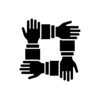 pictogramme de silhouette de travail d'équipe de groupe de collaboration. icône noire de participation de l'entreprise. partenariat d'alliance de travail d'équipe aide ensemble main icône. illustration vectorielle isolée. vecteur
