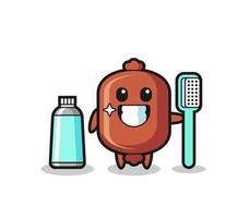 mascotte illustration de saucisse avec une brosse à dents vecteur