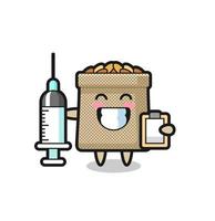 mascotte illustration de sac de blé en tant que médecin vecteur