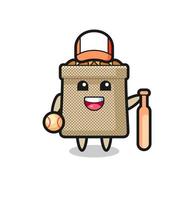 personnage de dessin animé de sac de blé en tant que joueur de baseball vecteur