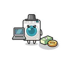 mascotte illustration de machine à laver en tant que pirate informatique vecteur