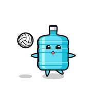 dessin animé de personnage de bouteille d'eau de gallon joue au volleyball vecteur