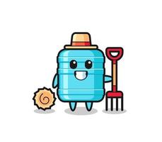 personnage mascotte d'une bouteille d'eau d'un gallon en tant qu'agriculteur vecteur