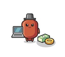 mascotte illustration de saucisse en tant que hacker vecteur