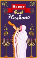 joyeux rosh hashanah, homme juif soufflant du shofar traditionnel. adapté aux événements vecteur
