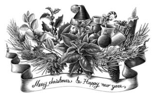 bannière de noël et du nouvel an dessin à la main style de gravure vecteur