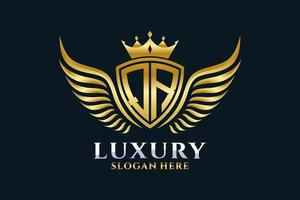 lettre d'aile royale de luxe qr crête vecteur de logo couleur or, logo de victoire, logo de crête, logo d'aile, modèle de logo vectoriel.