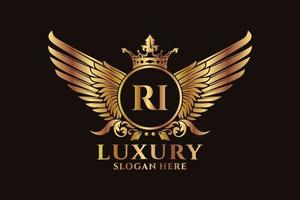 lettre d'aile royale de luxe ri crête logo couleur or vecteur, logo de victoire, logo de crête, logo d'aile, modèle de logo vectoriel. vecteur