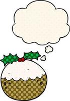 pudding de noël de dessin animé et bulle de pensée dans le style de la bande dessinée vecteur