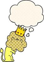 lion de dessin animé avec couronne et bulle de pensée dans le style de la bande dessinée vecteur